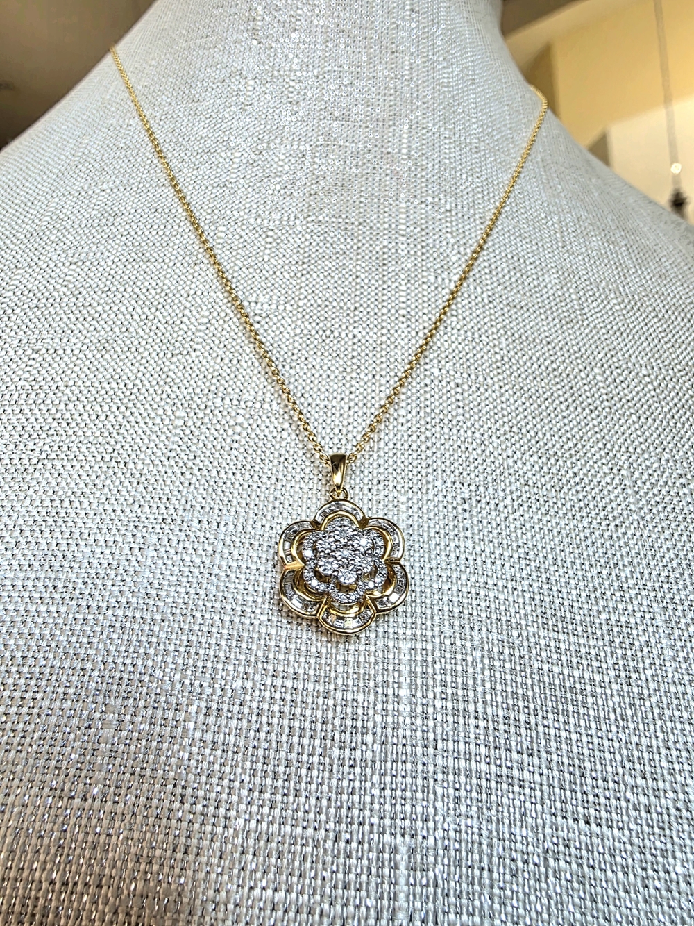 925 Sterling Silver Two-Tone Gold Plated 3D Tiered Camellia Flower Cluster Penda - Picture 4 of 11